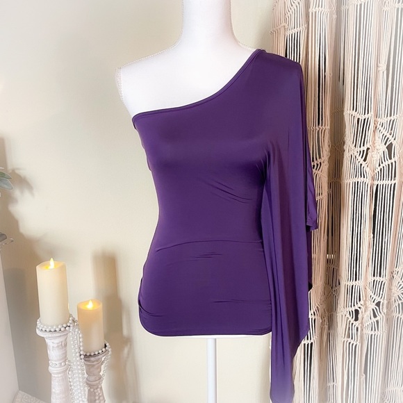 Drape Ruffle One Shoulder Purple Top - Picture 1 of 5